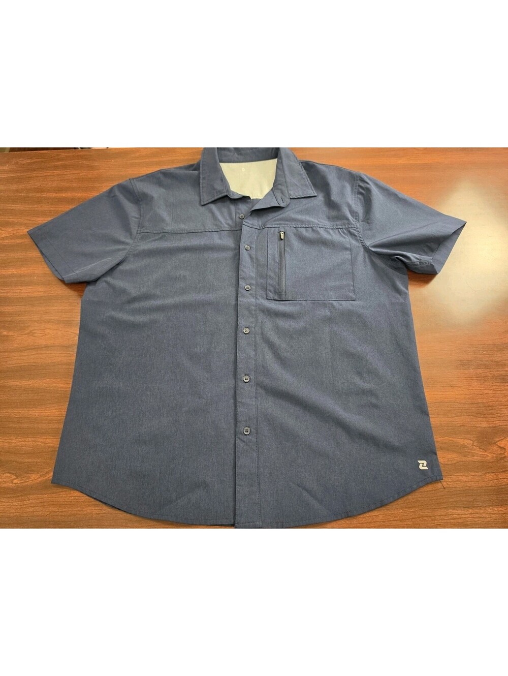 Zelos Mens Blue Short Sleeve Button Down Large Shirt Outdoor Travel Gorpcore